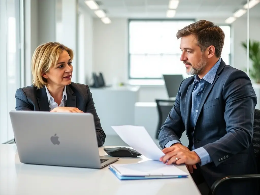A professional coaching session with a mentor guiding a young executive through career planning, set against an Indian cityscape background, representing Career Growth Coaching.